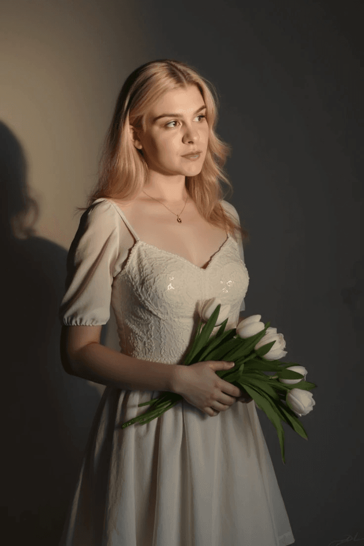 Diana con vestido blanco