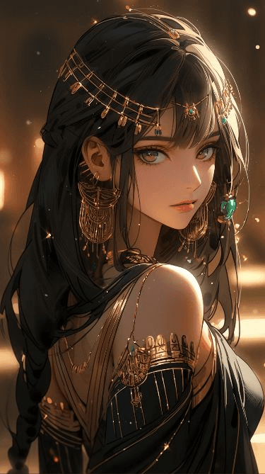 Mujer con cabello oscuro y joyas doradas
